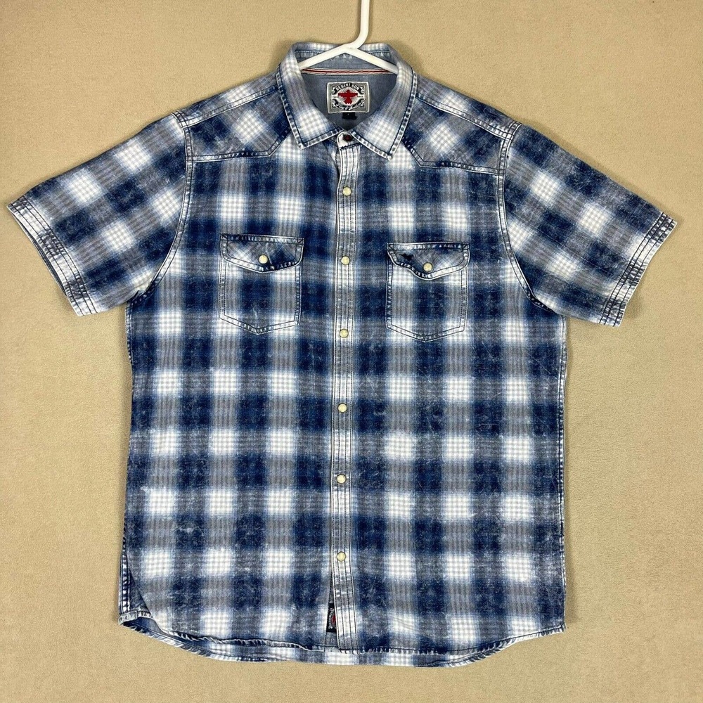 Desert Son Shirt Adult Large Blue/White Plaid Short Sleeve‎ Logo Mens